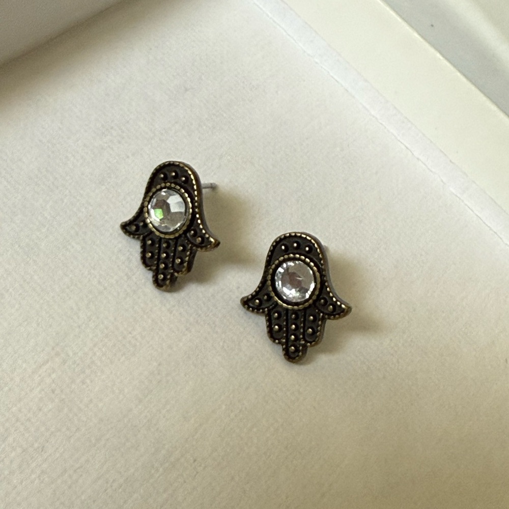 Rhinestone Hamsa Hand Stud Earrings